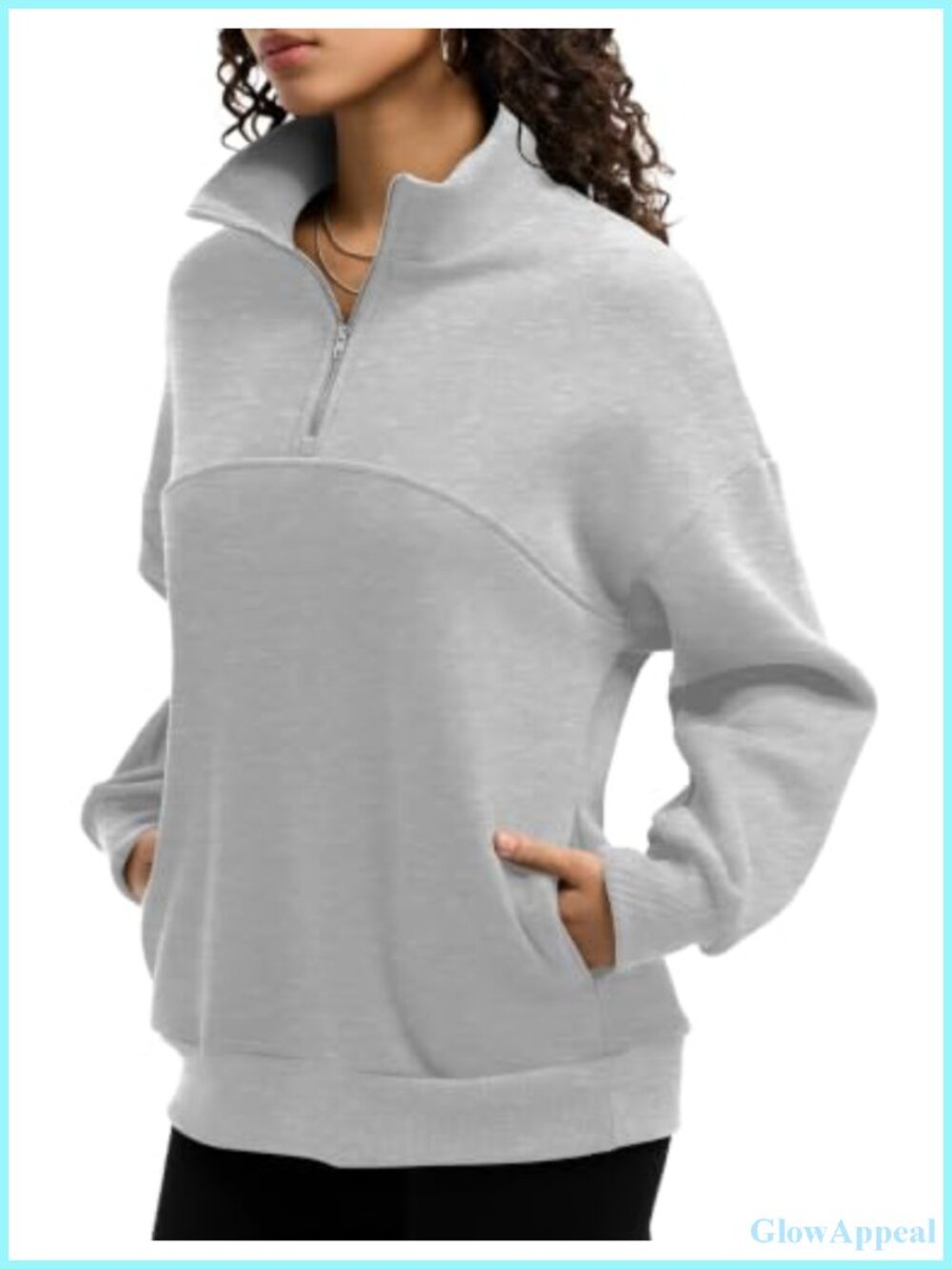 Quarter Zip Fleece Pullover Sweatshirt Oversized Mock Neck